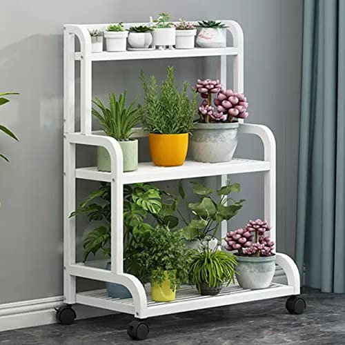 Blumentreppe Rollendes Pflanzenregal, 3-stöckiges Pflanzendisplay, weiße Blumenregale, Leiterregal für Blumentöpfe im Innen- und Außenbereich, freistehendes Eck-Lagerregal für Pflanzen (Size : 50x40x