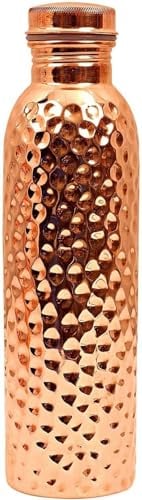 SHYAMVUN Hammered Copper Water Bottle 1 Liter / 34 Oz Extra Large - an Ayurvedic Pure Copper Vessel - Drink More Water, Lower Your Sugar Intake and Enjoy The Health Benefits Immediately