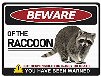 BAIWIFE Waschbär-Warnschild, 20,3 x 30,5 cm, Beware of Raccoon, Metallschilder für Zuhause, Outdoor, Hof, Zaun, Büro, Club, Bar, Wanddekoration