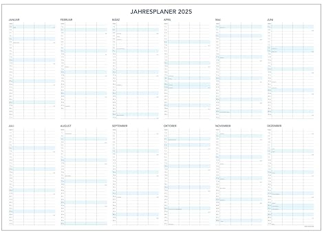 Jahresplaner für Familie & Büro 2025 - DIN A1 mit 4 Spalten - CO2 neutral in Deutschland gedruckt - Familienplaner Wandkalender Bürokalender Teamkalender Kalender Posterkalender - quer/Querformat