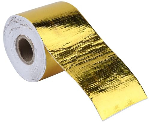BOROCO 1 Roll Hitzebeständiges Klebeband, Hitzeschutzband Selbstklebend, Car Heat Shield Wrap Aluminium Foil Adhesive Tape, Reflective Heat Shield Wrap Tape (Gold 10m x 5cm)