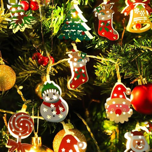 Melofo Christmas Fairy String Light 3M 20Pcs Mixed 20 LED Lights 3 AA Batteries Twinkle Lighting Modes String Santa Snowman Candy Cane Merry Tree Decorations Hanging for Indoor Outdoor Holiday Xmas