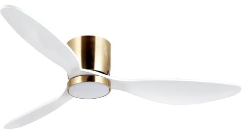 reiga 132CM Ventilatore da soffitto a incasso in oro bianco con telecomando luminoso, motore DC silenzioso a basso profilo 3 pale in legno per cucina, soggiorno, camera da letto