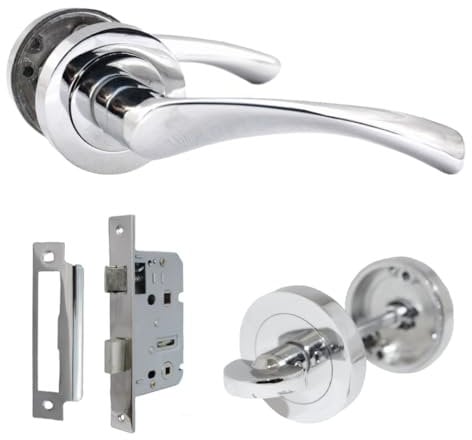Betley Butterfly Astrid Door Handles Twist Lever on Rose Bathroom Set Thumbturn Lock Pack, Chrome 120mm, Internal Wooden Doors Handle Set