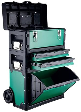 WANHAOAONY Rolling Modular Stackable Tool Box Storage System, Portable Toolbox with Wheels and Drawers, Mobile Upright Cart for Garage, Green, Compact