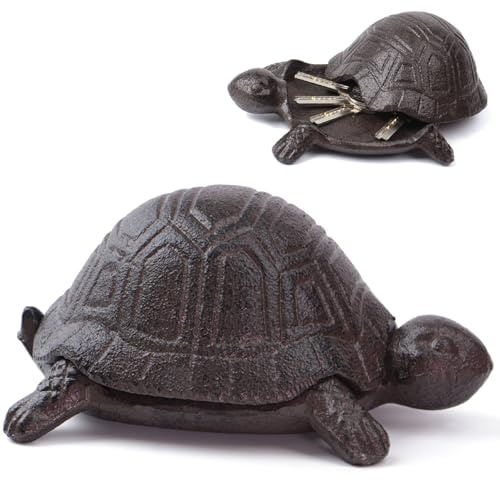 Notakia Cache-Clé Tortue en Fonte pour Jardin, Cachette pour Clé de Secours | Une tortue décorative qui dissimule discrètement une clé de rechange parmi les plantes, pots et ornements extérieurs