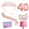 Rose Gold 40th Birthday Decorations: Women's Sash & Tiara Set, Party Sash Crown, Cake Topper, Foil Balloons, Candles
