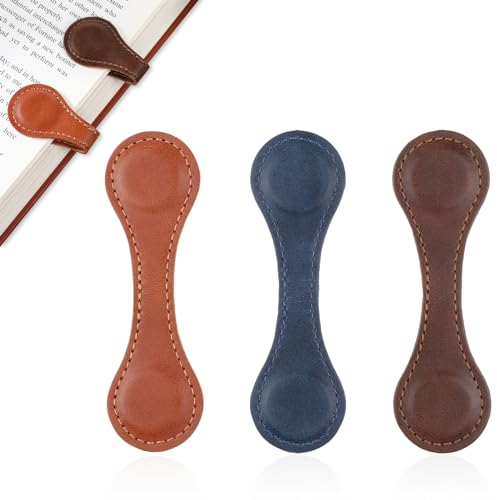 Dimeho 3 Stück Leder Magnet Lesezeichen Doppelseitig Lesezeichen Retro Buchseitenhalter Handgefertigt Buchklammern Personalisierte Seitenmarkierungen Niedlich Lesezubehör für Bücherwurm Lesergeschenk