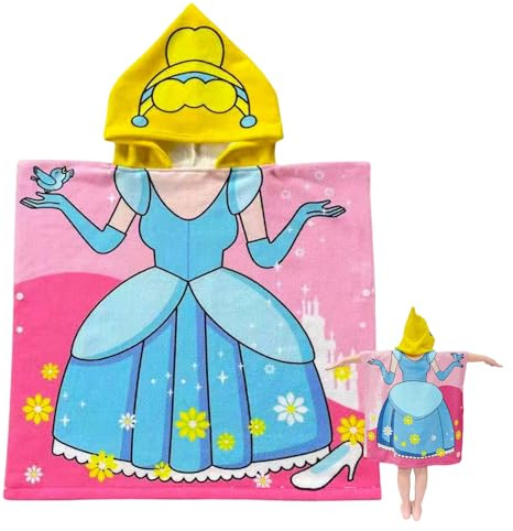 Kids Hooded Poncho Towels Pink Blue Princess Beach Towel with Hooded for Girl,60*90cm Bath Towel Poncho Beach Changing Robe for 5-7th Girl,Polyester Terry Ringspun Poncho Towel Kid Swim Pool Holiday