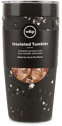 W&P Porter Insulated Tumbler 20 oz | No Metallic Aftertaste Ceramic Coated for Water, Coffee, & Tea | Wide Mouth Vacuum Insulated | Dishwasher Safe, Charcoal Terrazzo