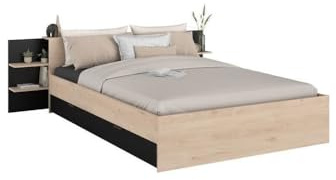 Parisot Horn Bett für Erwachsene, mit Schublade – 140 x 190/200 cm – Eichendekor und Schwarz