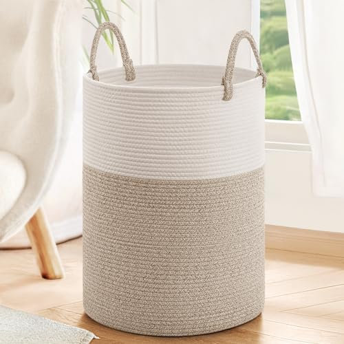 Laundry Basket, Baby Laundry Hamper for Toys, Tall Woven Laundry Basket for Clothes, Blanket Storage Baskets for Living Room, 35 x 50 cm, Light & Brown