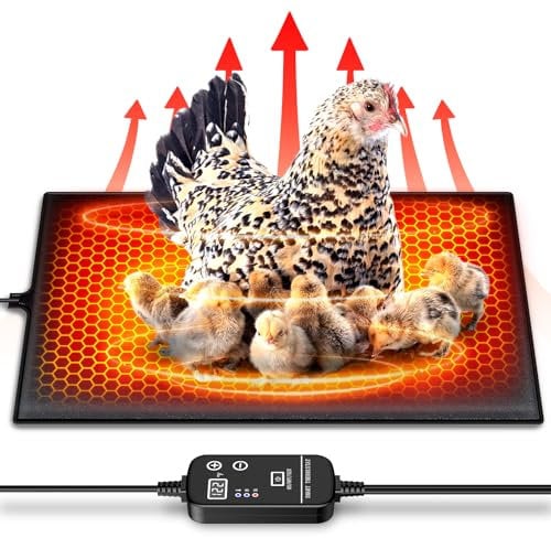 Graphene Infrarot Hühnerstall Heizung Haustier, 50W Wärmeplatte Küken 30x50cm, 3 Temperatur-Einstellung, 8H/12H/24H Zeitschaltuhr Infrarot Heizstrahler, Heizplatte Küken für Hühner, Enten, Hunde