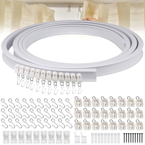 Gardinenschiene, 3 Meter Flexible Decken-Vorhangschiene, Gebogene Vorhangschiene mit Stummen Rollen für Vorhänge, Raumteiler, Wohnmobil-Vorhang, Krankenhaus-Vorhangschienensystem, Duschvorhang
