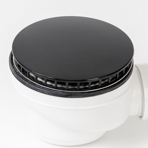 Abdeckhaube für Duschabfluss, Ø 112 mm, kompatibel mit Viega Tempoplex Ablaufgarnitur Bj. 2001-2006, passend für Modell 6958.99, schwarzes ABS ASA, Duschwanne Ablaufloch Deckel, Dusche Abdeckung Set