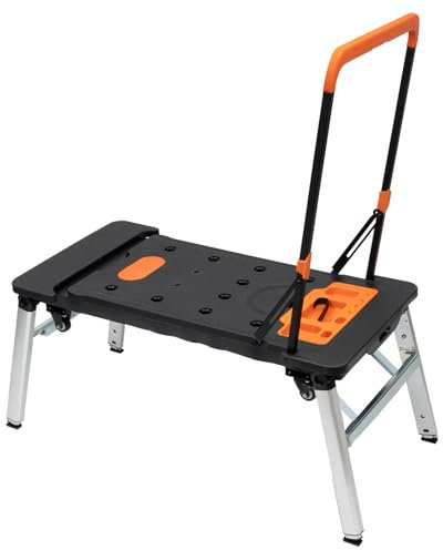 7-in-1 Folding Workbench - Versatile DIY Workplace, Height Adjustable up to 250 kg, Step Stool, Workshop Rolling Board, Transport Roller and Trolley for Household and DIY Projects, Universal