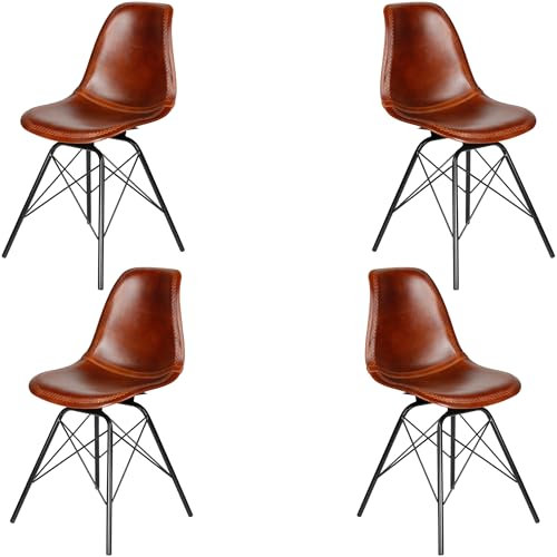 Casa Moro Stühle Esszimmer 4er-Set Stuhl Essstühle Echtleder Braun Lederstühle Sitzschale Metallgestell Wartezimmerstühle Konferenzstühle Modern