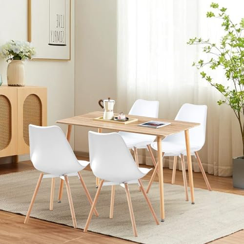 FURNITABLE Esszimmergruppe mit 4 Stühle, Rechteckig 110CM Küchentisch und 4er Set Esszimmerstühle Essgruppe für Küche Esszimmer Büro Wohnzimmer (Eiche Tisch+4 Weiß Stühlen)