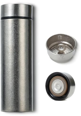 Double Wall Titanium Insulated Flasks with Tea Infuser Vacuum Sealed Thermal Cup Silver Leakproof Durable Lightweight for Hot Cold Beverage Tea Filter Travel Mug Bottle 500ML 16OZ Tumbler