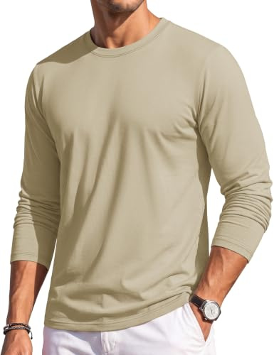 TACVASEN Men's Long Sleeve T Shirt Cotton Lightweight Shirts Casual Plain Top Classic Crew Neck Moisture Wicking Tshirt