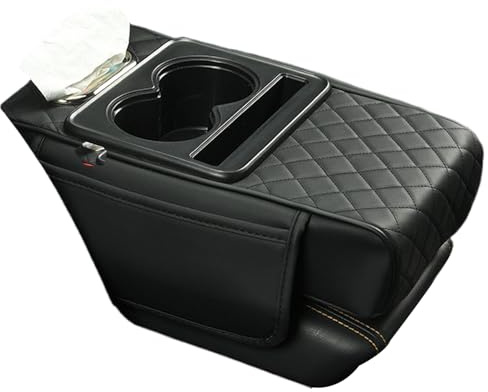 Car Armrest Cushion - Soft Leather Car Arm Rest Cover Pad With Cup Holder & Phone Holder | Multifunctional Cars Armrests Booster | Leather Armrest Storage Box Cup Holders For Most Vehicle