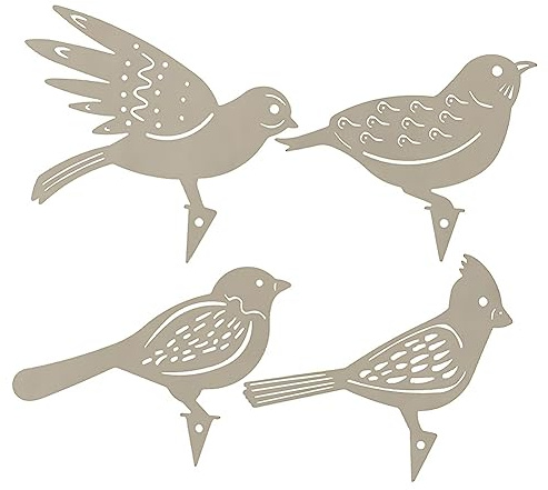 Qusedwey 4 Piece Rusty Metal Bird Garden Fence Decor Woodpecker Gardening Country Art
