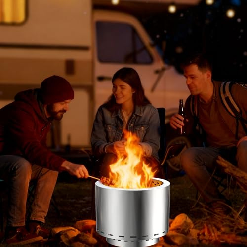 UISEBRT Brasero sin humo con bolsa de almacenamiento, brasero de acero inoxidable para exteriores, chimeneas portátiles, chimeneas de madera fáciles de limpiar para terraza, balcón, jardín, camping