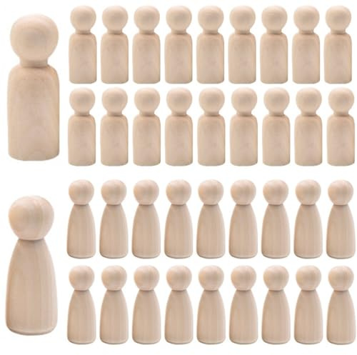 SWYZOR 50 Stück Holzfiguren zum Bemalen, Unvollendete Holz Spielfiguren, Spielfiguren Holz Familie Figuren Puppen zum Anmalen Basteln, Holzkegel für Weihnachten Hochzeit Geburtstag Dekoration