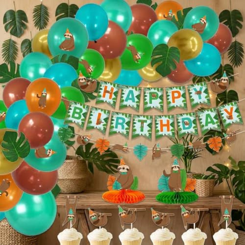 JeVenis Faultier Geburtstag Deko Geburtstag Ballon Faultier Kuchendeko Cupcake Toppers Banner