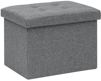 Bonlife Aufbewahrungshocker, Klappbare Kleine Fußhocker mit Stauraum,42cm | Leinen Stoff Fußstütze mit Stauraum,Spielzeugkiste,für Wohnzimmer,Schlafzimmer,Flur,Studentenwohnheim, Grau, 42x32x32cm