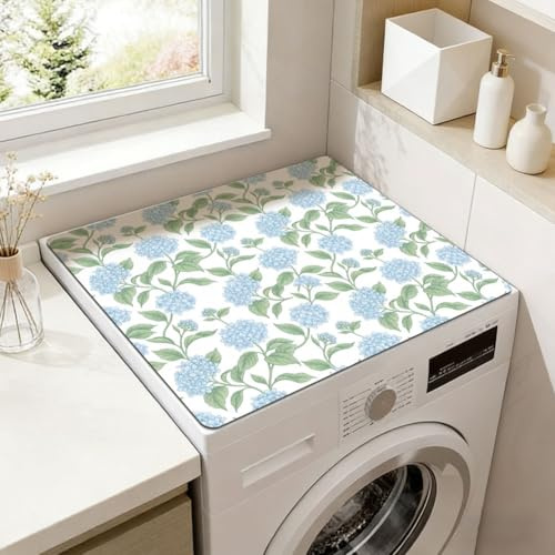 SUPERDANT Tapis Lave Linge Hortensia Bleu Matière Antidérapante et Imperméable Multifonctionnel Universel Pour Couvercle de Lave linge et Sèche linge à Chargement par le Dessus Décoratif 60x50cm