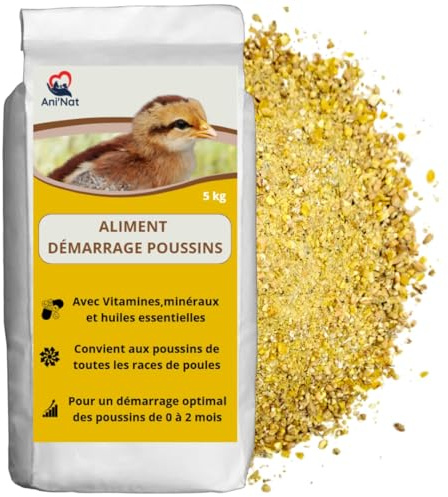 AniNat Aliment démarrage pour Poussins, Nourriture 1er âge avec vitamines, protéines et minéraux, huiles essentielles. Adapté dès la Naissance. (5kg)