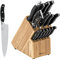 BergHoff Messerblock Essentials (mit Messer-Set 15-teilig, Holzblock mit Schälmesser, Schnittmesser, Ausbeinmesser, Brotmesser, Kochmesser, Küchenmesser Starter-Set) 1307144