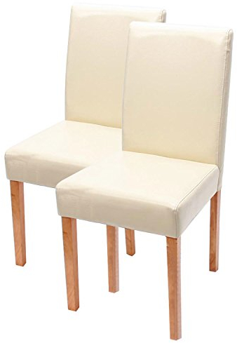 Mendler 2er-Set Esszimmerstuhl Stuhl Küchenstuhl Littau - Kunstleder, Creme, helle Beine