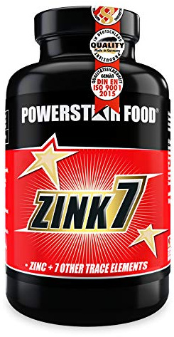 Powerstar Zink 7 hochdosiert 120 Kapseln à 25mg - 7 Spurenelemente vegan | Für Testosteronmanagement und Immunsystem - Zinkkapseln für Haut und Haare - Protein Synthese vegan Made in Germany