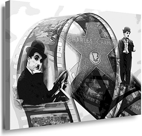 Julia-Art Leinwandbilder - Charlie Chaplin Filme Bild 1 teilig - 40 mal 30 cm Leinwand auf Rahmen - sofort aufhängbar Wandbild XXL - Kunstdrucke QN10-1