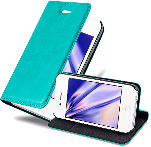 cadorabo Book Case works with Apple iPhone 4 / iPhone 4S in PETROL TURQUOISE - with Magnetic Closure, Stand Function and Card Slot - Wallet Etui Cover Pouch PU Leather Flip