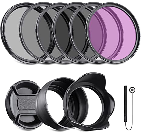 NEEWER 67mm ND Filter Kit und Objektivzubehör, ND2 ND4 ND8 UV FLD CPL(Circular Polarizing) Filter Set mit Objektivdeckel/Tulpenförmige Gegenlichtblende