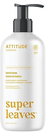 ATTITUDE Liquid Hand Soap, EWG Verified, Plant and Mineral-Based, Vegan Personal Care Products, Lemon Leaves, 473 mL