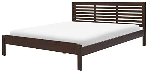 Beliani Modernes Doppelbett Dunkelbraun Gummibaumholz mit Lattenrost 180 x 200 cm Carnac