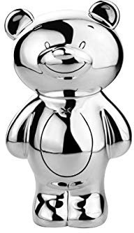 Brillibrum Design Spardose Bär inkl Wunschgravur aus Metall versilbert anlaufgeschützt Kindersparbüchse Taufgeschenk Geldgeschenk personalisiert Bärchen mit Namensgravur Jungen & Mädchen