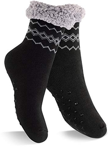 Footstar Damen und Herren Winter Haussocken (1 Paar) Kuschelsocken - Schwarz 43-46