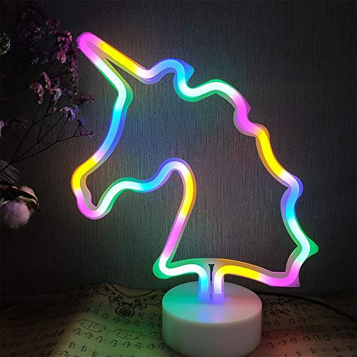 Colorful Magical Unicorn LED Neon Sign Light Motif Night Lamp With Base - Table Wall Decoration for Family Birthday Holiday Wedding Party Supplies