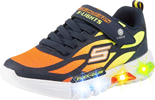 Skechers Jungen Flex-glow Dezlom Sneaker, Navy Synthetic Textile Orange Yellow Trim, 31 EU