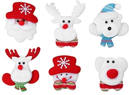 Amosfun 6 Stücke Weihnachts-Anstecker Schneemann Rentier Bär Weihnachtsmann Anstecknadel Pins Damen Kinder Party Ornament (Zufälliger Stil)