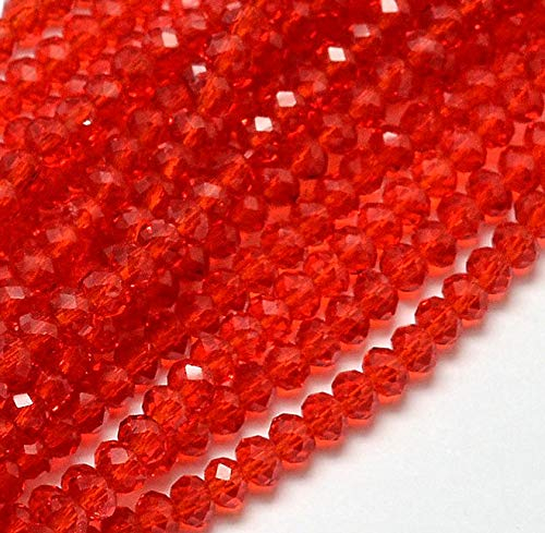 Tschechische Kristall Glas Perlen CZ Böhmische Facettierte Rondelle Glasperlen 4/6/8/10 mm (Rot, 6x4 mm)