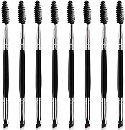 Cepillo de Cejas Doble Extremo Pincel de Cejas Angulado y Brocha Spoolie Mini Cepillo de Pestañas para Aplicación de Polvo Ceras Geles y Mezclas de Cejas, Negro 8 Piezas