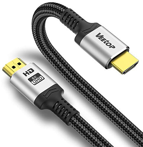 VEEtOP Cable HDMI 8k Cable HDMI 2.1 Ultra HD con una Velocidad de transmisión de Alta Velocidad de 48 Gbit/s, Enchufe Dorado y Trenza de algodón - 2m Negro
