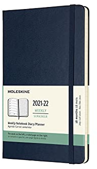 Moleskine - 18-Monats Wochenplaner/Terminplaner, Terminkalender 2021/2022, Wochennotizbuch mit festem Einband und elastischem Verschluss, Format Large/A5 13 x 21 cm, Farbe Saphirblau, 208 Seiten
