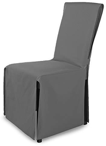 SCHEFFLER-Home Stuhlhusse Mila 4er Set/Festlicher Stuhlbezug mit Schleife für Weihnachten, Hochzeit, Geburtstag/Elegante Bankett-Husse für jeden Anlass und Stuhl/Für Esszimmer, Wohnzimmer/Grau